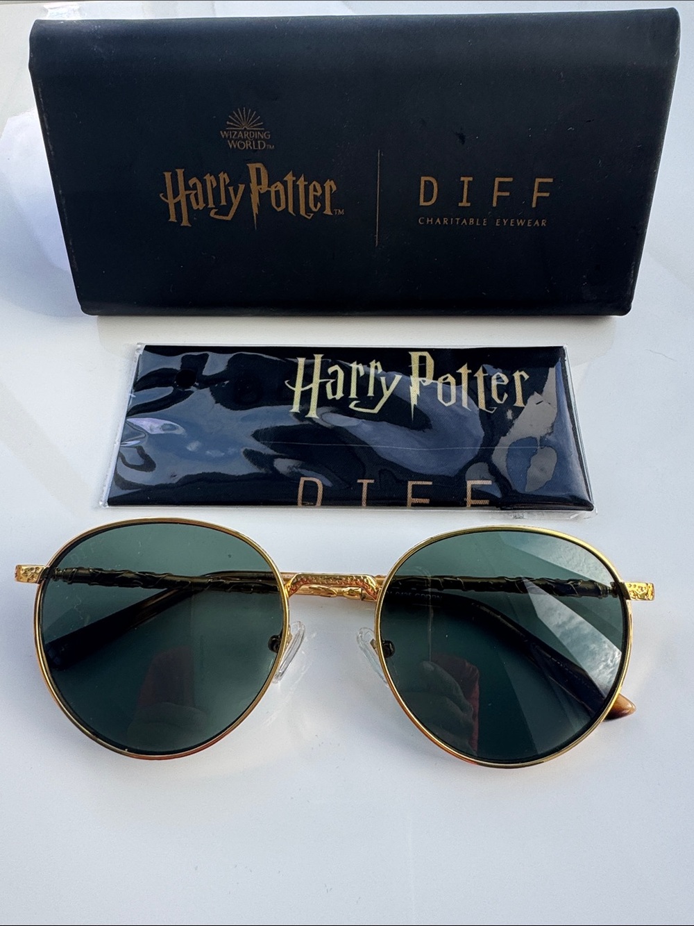 Diff Eyewear x Harry Potter Hermione Granger Gold Rimmed Round Sunglasses